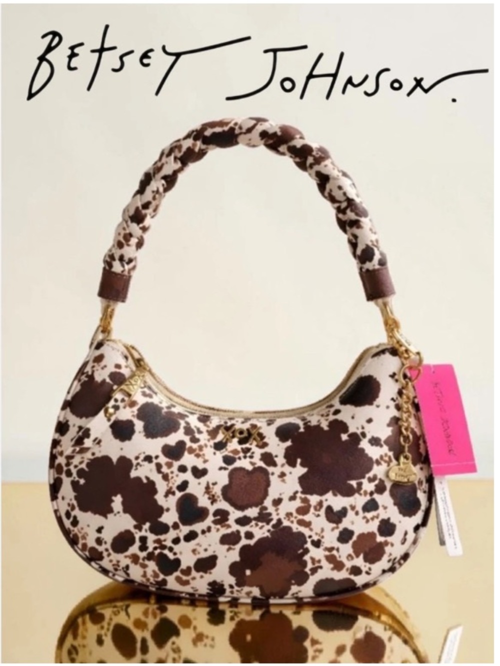 Betsey Johnson Xonorthy Woven Cow-Print Hearted Woven Shoulder Bag